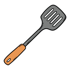 Hand drawn cartoon kitchen spatula on white background.