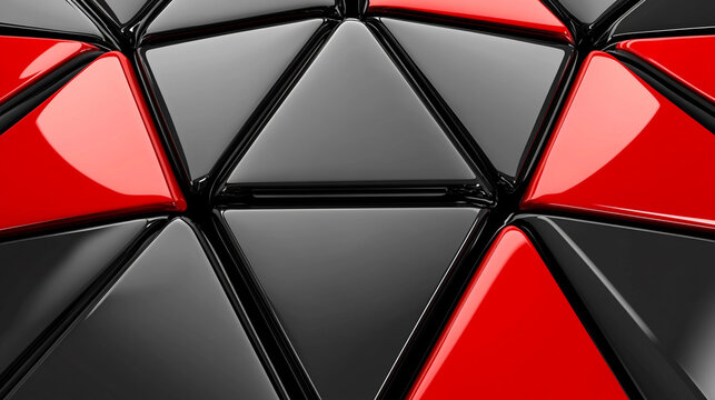 Geometric Abstract Art with Glossy Red and Black Triangles