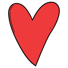 Hand drawn cartoon red heart on white background.