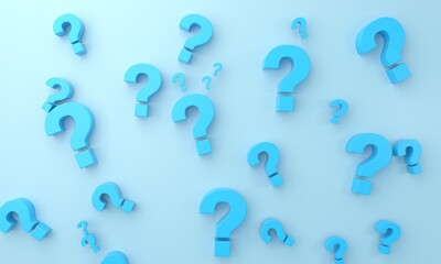 Blue Question Marks Floating on Light Blue Background