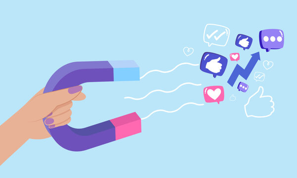 Social Media Engagement Magnet Attracting Likes, Comments, and Reactions