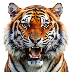 Obraz premium Roaring Tiger isolated on white background as transparent. PNG. AI GENERATED