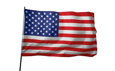 Flag of the United States of America. The US flag flutters in the wind. Isolated on a white background.