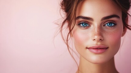 Fototapeta premium Stunning Close-Up of a Natural Beauty with Radiant Skin and Blue Eyes