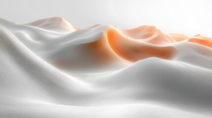Fototapeta premium vast desert dune rises gracefully against a pure white backdrop, highlighting the soft curves and ripples of the sand, capturing the essence of isolation and tranquility