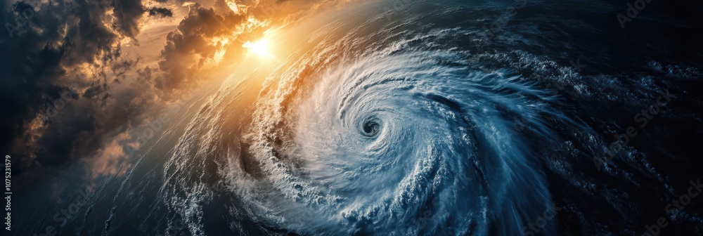 Aufkleber a powerful hurricane forms in the ocean, marked by swirling clouds and intense winds, with sunlight 