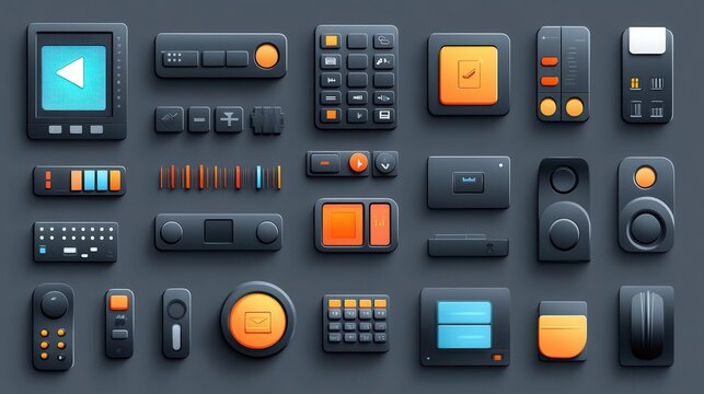 vector illustration of interface buttons for a digital tool, featuring a range of icons designed for ease of use, laid out in a clear and intuitive manner