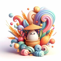 3D Soft Abstract Pongal Prosperity Digital Art Symbol Flowing Colors Festive Elements for Magazine Ad Copy Space Icon Isolated on White Background Ideal for Celebrating Abundance and Festivities