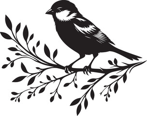 Beautiful sparrow bird silhouette vector illustration isolated on white background