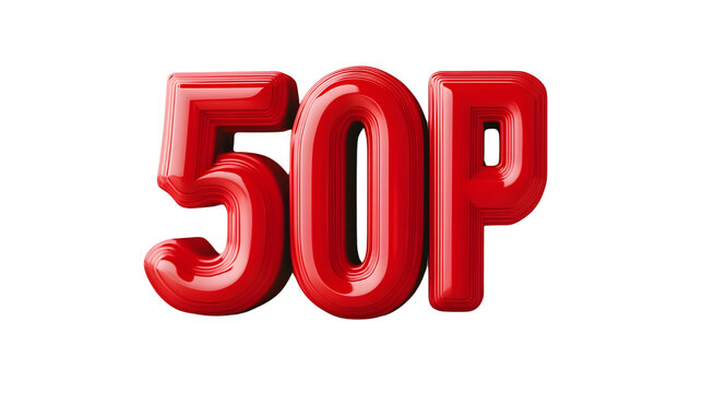 3d red glossy 50p currency symbol uk coin value financial isolated transparent background