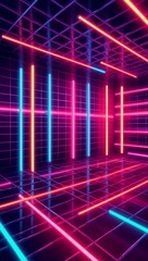 Retro futuristic grid with bright neoncolored beams