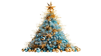 Festive Blue Gold Christmas Tree with Ornaments and Star Topper