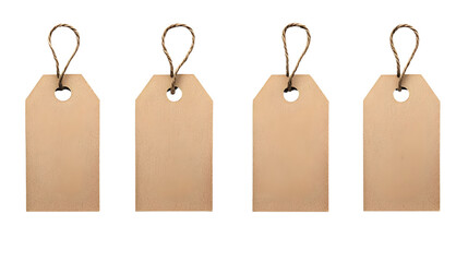 Four Blank Kraft Paper Tags with Twine for Product Branding and Design