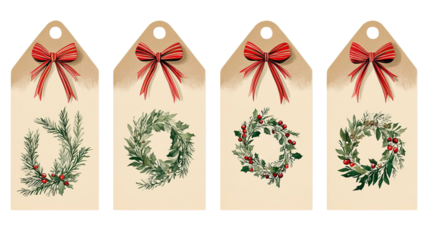 Vintage Christmas Gift Tags with Holly Wreaths and Red Bows