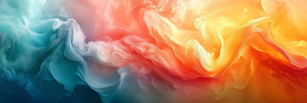 A digital art piece featuring an abstract background with swirling waves of vibrant colors