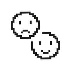 Pixel Art Happy and Sad Faces Icon. Pixelated Two Facial Expressions, One Happy and One Sad. Isolated Vector Illustration