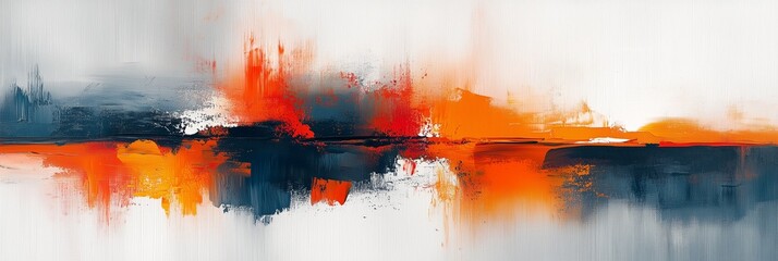 Fototapeta premium Abstract modern painting with orange, red and white colors, soft brush strokes and texture
