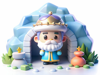 Reyes Magos Exploring Mystical Cave Scene with Plain Background and Copy Space for Fantasy-Themed Advertisements or Magazine Covers, Emphasizing the Cave's Magic in Photo Stock Concept