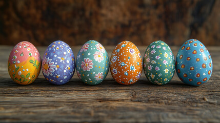with hand-painted Easter eggs, each decorated with ornaments