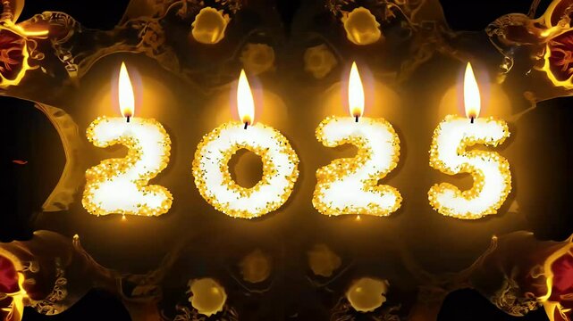 Muertos 2025 banner featuring traditional Mexican patterns sugar skulls yellow candles black background video ideal creating invitations postcards social media posts celebrating culturally rich