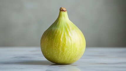 Obraz premium vibrant green fig suspended against a pristine white background, showcasing its luscious texture and ripe form, inviting viewers to appreciate nature's bounty at full depth of field