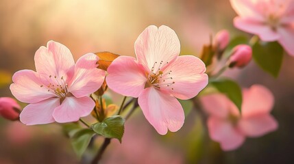 Obraz premium Delicate Pink Blossoms Glowing in Soft Morning Light