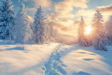 A wintry scene in a snowy forest on Christmas. Generative Ai