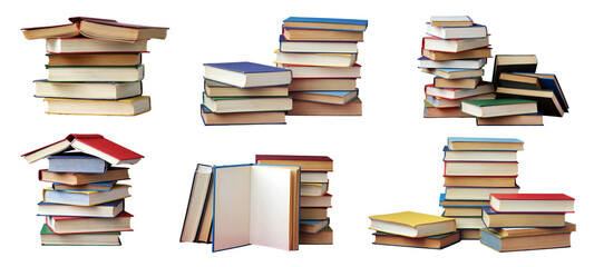 book isolated on a white background. stacks of hardcover books and textbooks, a set of cut-out...