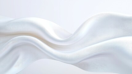 Obraz premium Soft white satin fabric undulating gracefully, evoking a sense of tenderness and airiness, seamlessly flowing as a ribbon in a gentle breeze, perfect for elegant designs.