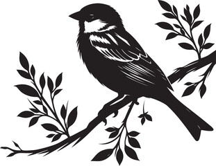 Beautiful sparrow bird silhouette vector illustration isolated on white background