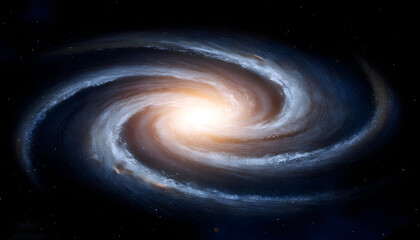 A bright and stunning spiral galaxy with luminous center, swirling arms, and starry background, representing the vastness and beauty of the cosmos in deep space.
