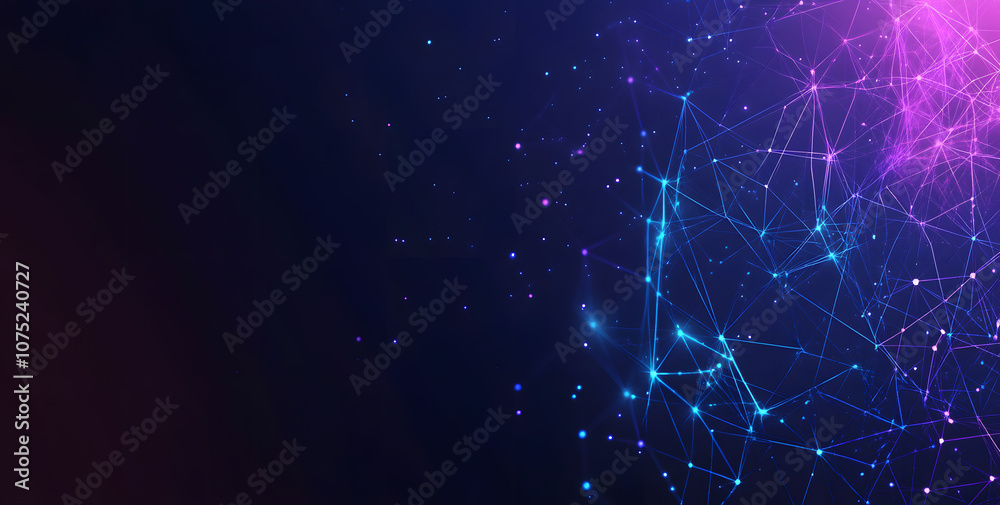 Poster A digital abstract background with glowing blue and purple connections forms the shape of an AI brain on a dark gradient, ideal for tech presentations and social network banners.