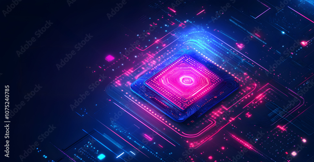 Poster A digital abstract background with glowing blue and purple connections forms the shape of an AI brain on a dark gradient, ideal for tech presentations and social network banners.