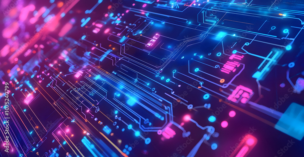 Poster A digital abstract background with glowing blue and purple connections forms the shape of an AI brain on a dark gradient, ideal for tech presentations and social network banners.