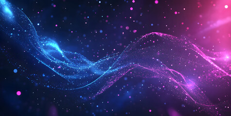 Fototapeta premium A digital abstract background with glowing blue and purple connections forms the shape of an AI brain on a dark gradient, ideal for tech presentations and social network banners.