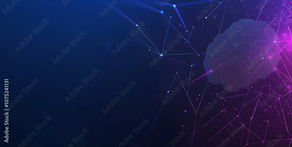 Aufkleber A digital abstract background with glowing blue and purple connections forms the shape of an AI brain on a dark gradient, ideal for tech presentations and social network banners.