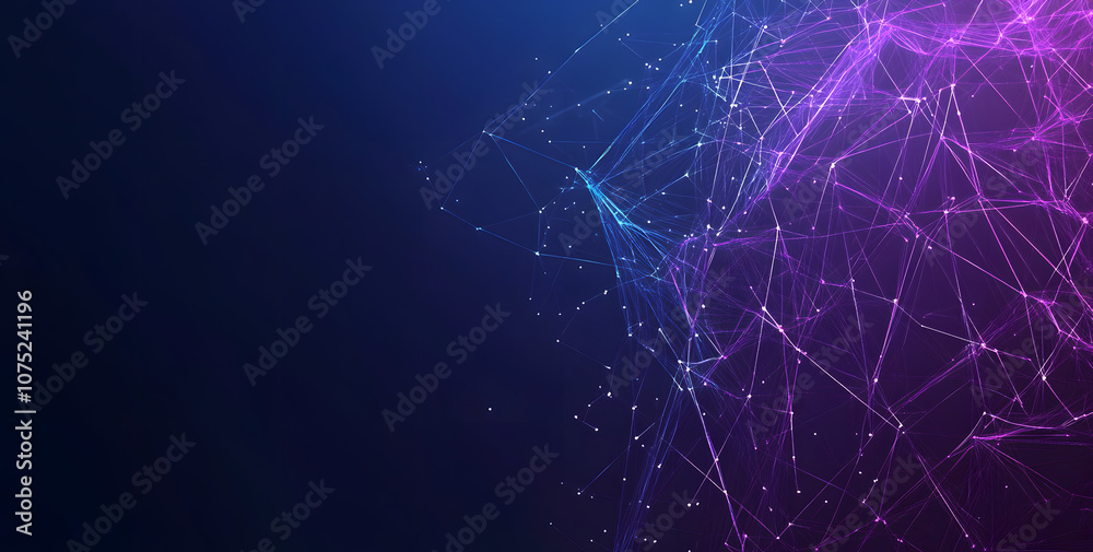 Poster A digital abstract background with glowing blue and purple connections forms the shape of an AI brain on a dark gradient, ideal for tech presentations and social network banners.