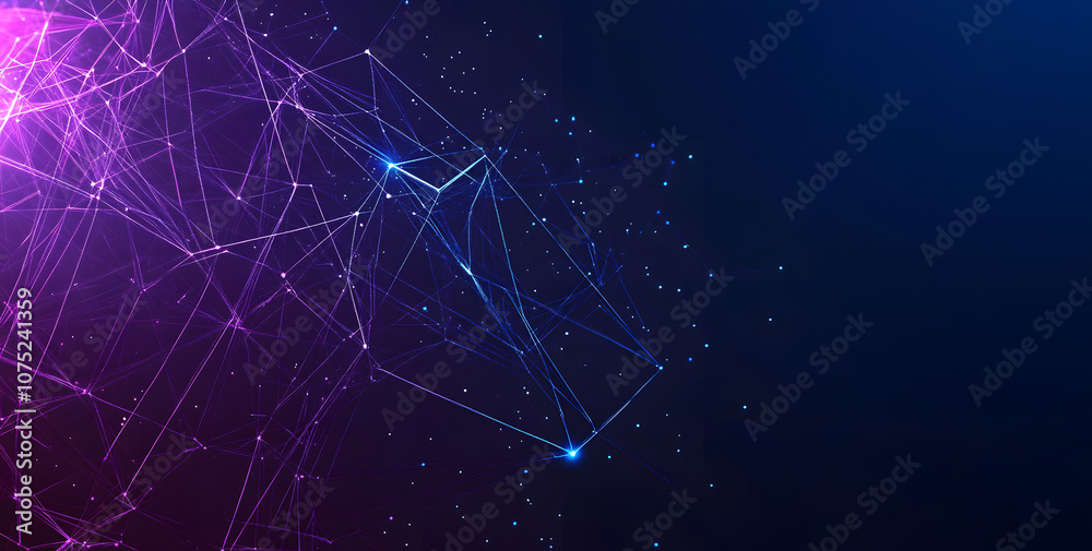 Poster A digital abstract background with glowing blue and purple connections forms the shape of an AI brain on a dark gradient, ideal for tech presentations and social network banners.