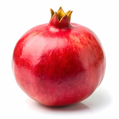 A whole pomegranate fruit placed on a white background,