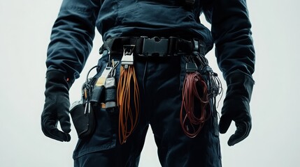 Professional Electrician with Tool Belt and Wiring Equipment