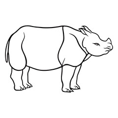 Cartoon mascot rhinoceros line art