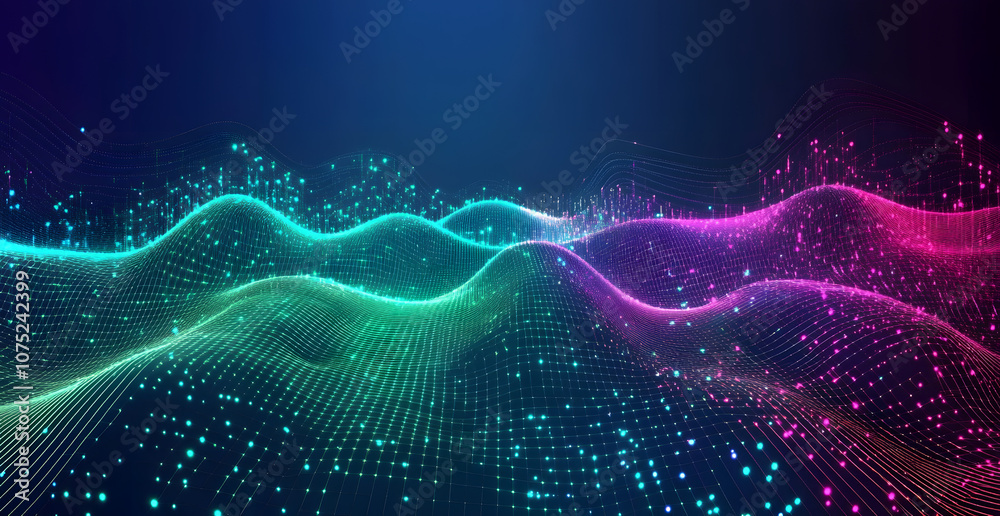 Fototapete A digital abstract background with glowing blue and purple connections forms the shape of an AI brain on a dark gradient, ideal for tech presentations and social network banners.