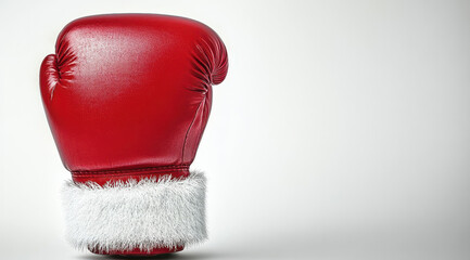 Red boxing glove wearing santa claus sleeve on white background
