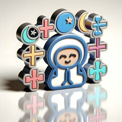 Obraz premium 3D Glossy Faith Symbols Reflection Introspection Spiritual Harmony World Religion Day Advertisement Banner Copy Space Icon