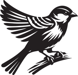 Beautiful sparrow bird silhouette vector illustration isolated on white background