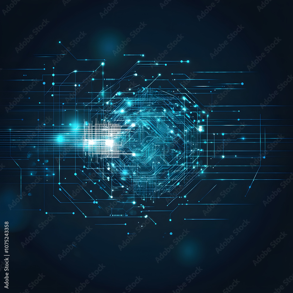 Poster A digital abstract background with glowing blue and purple connections forms the shape of an AI brain on a dark gradient, ideal for tech presentations and social network banners.
