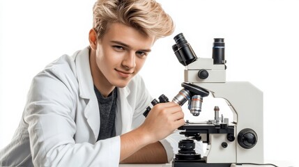 scientist with microscope
