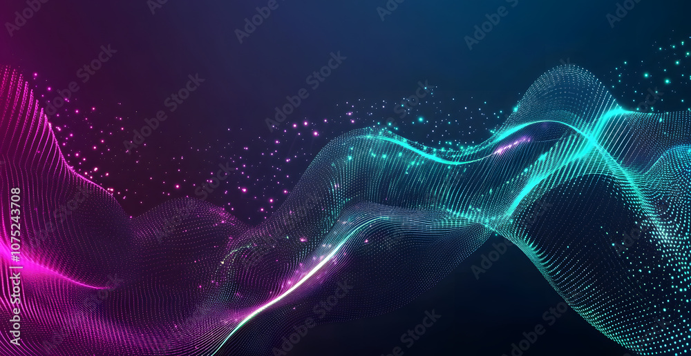 Fototapete A digital abstract background with glowing blue and purple connections forms the shape of an AI brain on a dark gradient, ideal for tech presentations and social network banners.