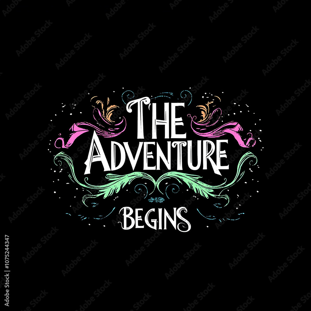 Fototapete logo, elegant style with text the adventure begins, soft lines and shapes, simple minimalistic style