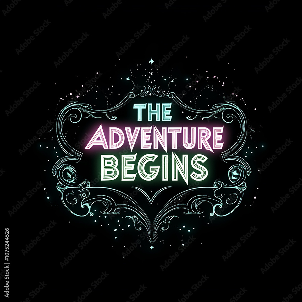 Fototapete logo, elegant style with text the adventure begins, soft lines and shapes, simple minimalistic style